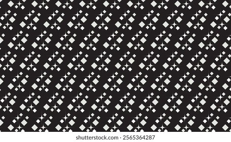 Black and white pattern with rhombus and star splash. Simple geometric background