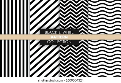 Black and white pattern set. Monochrome patterns/background and texture collection.