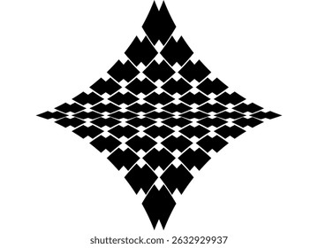 Black and white pattern in the shape of a rhombus from small parts. Black design element on a white background. For advertising packaging, printing. Vector background. 