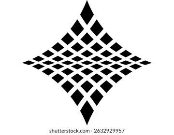 Black and white pattern in the shape of a rhombus from black pixels on a white background. Design element for advertising, packaging, printing. Vector background