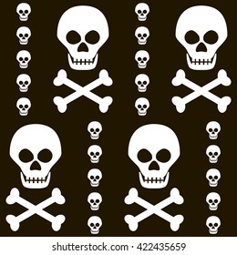 Black and white pattern of skulls with crossbones. Eerie Halloween background. Vector illustration for various creative projects