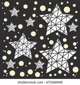 Black and white pattern with stars, gold dots and lines