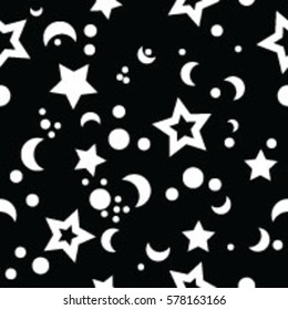 Black white pattern with stars and moon