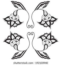 Black and white pattern with stylized flowers. Vector element for your design