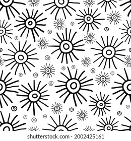 a black and white pattern of stylized garden flowers. pattern for fabric.