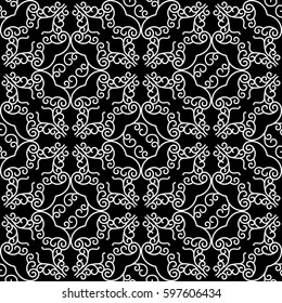 Black and white pattern, swirly seamless background, abstract vector decorative ornament
