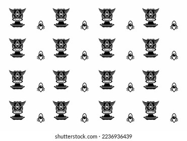 Black and white pattern tattoo design of monster face with one eyes