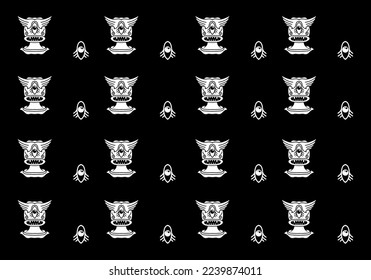 Black and white pattern tattoo design of monster face with one eyes