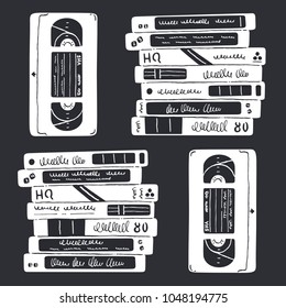 Black and white pattern with videotapes. Vector.