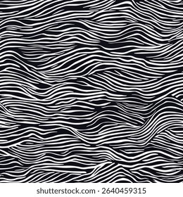 Black and white pattern with waves of varying sizes, grunge lines ikat pattern,  Vector illustration background for print the paper.paint splashes