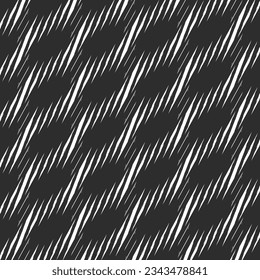 Patrón blanco y negro con rayas oblicuas onduladas, rayas y algunas formas ovaladas unidas en una cadena. Diseño textil moderno. vector abstracto.