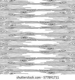 Black and white pattern with wood texture, wood planks. Hand-drawn horizontal lines. Ink pen. Vector.