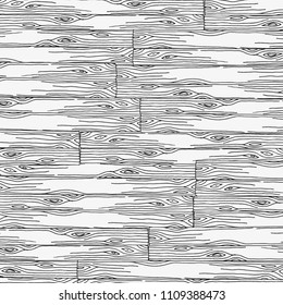 Black and white pattern with wooden texture, wood planks. Hand-drawn horizontal lines. Ink pen. Vector.