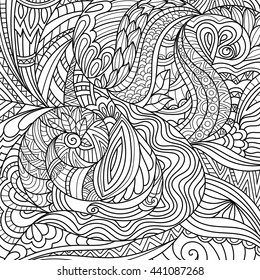 black and white pattern in a zentangle style, Hand-drawn design