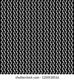 Black and white pattern with zigzags and rectangular shapes in oblique position. Textile fabric texture. Decorative background. Vector illustration.