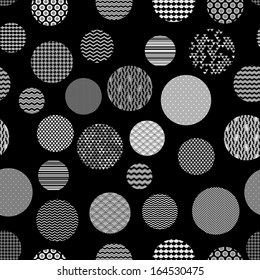 Black and white patterned circles geometric seamless pattern, vector