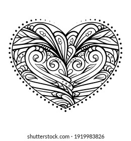 Black and white patterned heart. Valrntine's Day coloring page