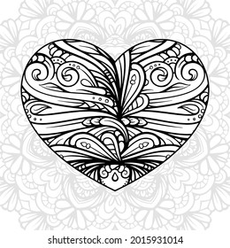 Corazón con estampado blanco y negro. Página de coloreado del Día de San Valentín