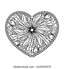 Black and white patterned heart. Valrntine's Day coloring page