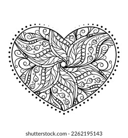 Black and white patterned heart. Valrntine's Day coloring page