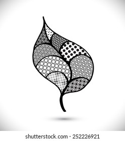 black and white patterned leaf. Vector version