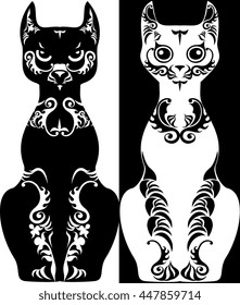 black and white patterned stylized image cat