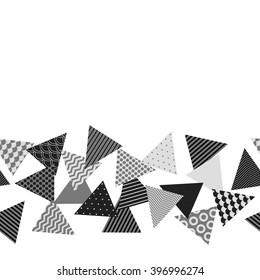 Black and white patterned triangles geometric seamless border, vector