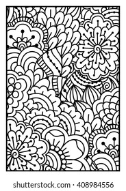 Black and white pattern.Ethnic henna hand drawn background for coloring book, textile or wrapping.