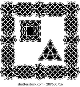 Black and white patterns border of Celtic ornaments and figures from Celtic knots