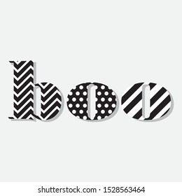 black and white patterns inside word boo, vector