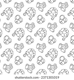 Black and white patterns with winter warm accessories. Wrapping packaging for New Year and Christmas.