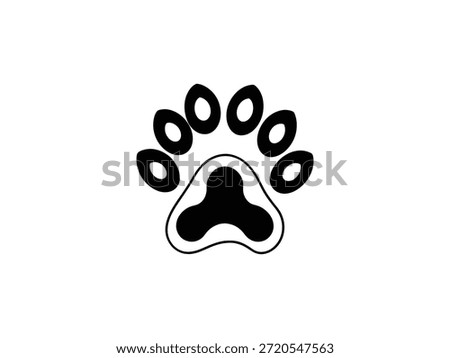 Black and white paw print with four distinct toe pads and a central pad