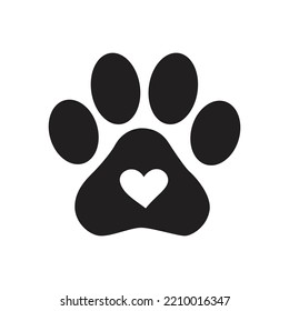 Black and White Paw Print Heart - A vector cartoon illustration of a Paw Print on a Heart.Vector illustration