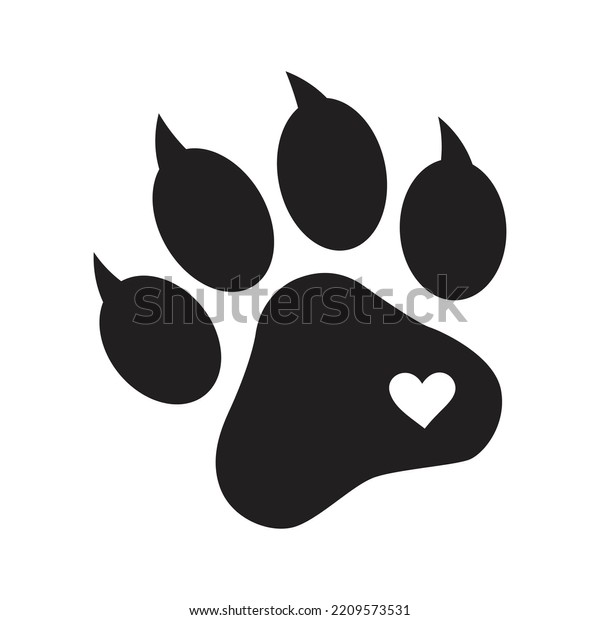 Black White Paw Print Heart Vector Stock Vector (Royalty Free ...
