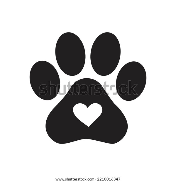 Black White Paw Print Heart Vector Stock Vector (Royalty Free ...