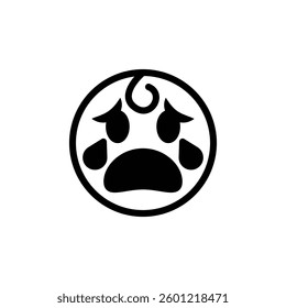 Black and white paw print inside a circle conveys sadness and loss, useful for pet memorial or rescue concepts.