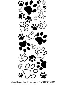  Black white paw prints border vector illustration