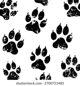 Black and White Paw Prints Pattern: Modern Animal Design for Fabric and Wallpaper
