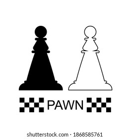 Black and White Pawn Chess Piece on a white background. Chess pieces. Chess. Flat vector illustration.