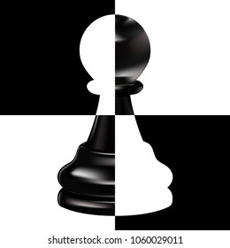 Black white pawn on chessboard. Vector Illustration.