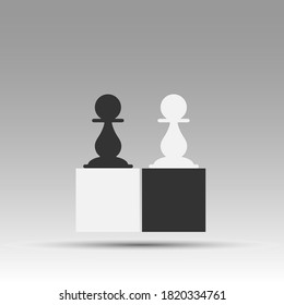 peón blanco y negro sobre un cuadrado blanco y negro. Icono del vector, estilo plano
