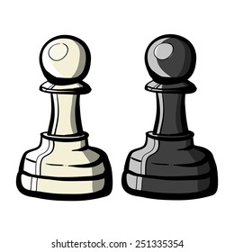 Black and white pawns. A children's sketch. Color image.