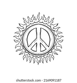 black   white peace   fire symbol doodle illustration for sticker tattoo poster t  shirt design etc