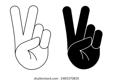 Black and white Peace hand symbol or Victory sign gesture isolated on a transparent background. Day of Peace. Vector illustration.