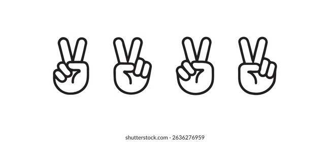 Black and white peace sign hand gesture icons in a row.