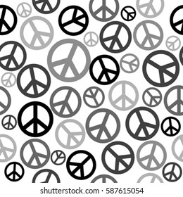 Black and white peace sign seamless background 