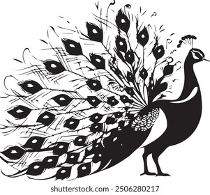 Black and white peacock coloring page.