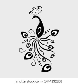 Black and white peacock icon. Vector illustration