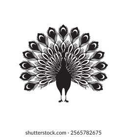 A Black and White Peacock Silhouette Design