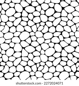 Black and white pebble seamless backdrop vector illustration. Repeated background. Paving, shingle beaches template wallpaper. print for interior design, beauty, wrapping paper. Doodle stones pattern